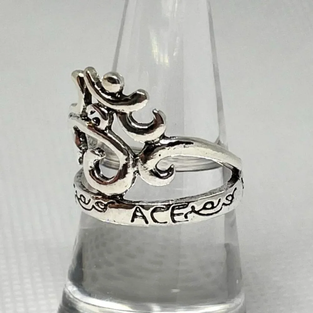 Om Sign Filigree Script Ring for Men or Women sz 8 Silver Finish New Yoga Band